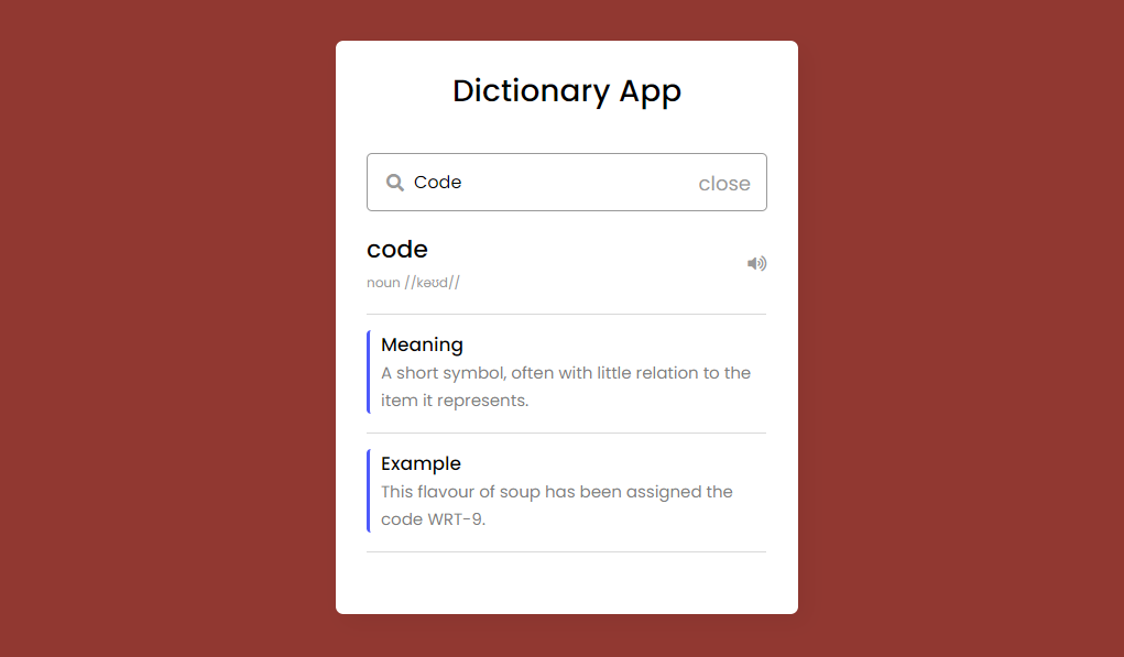 English Dictionary App in JavaScript with Source Code SourceCodester